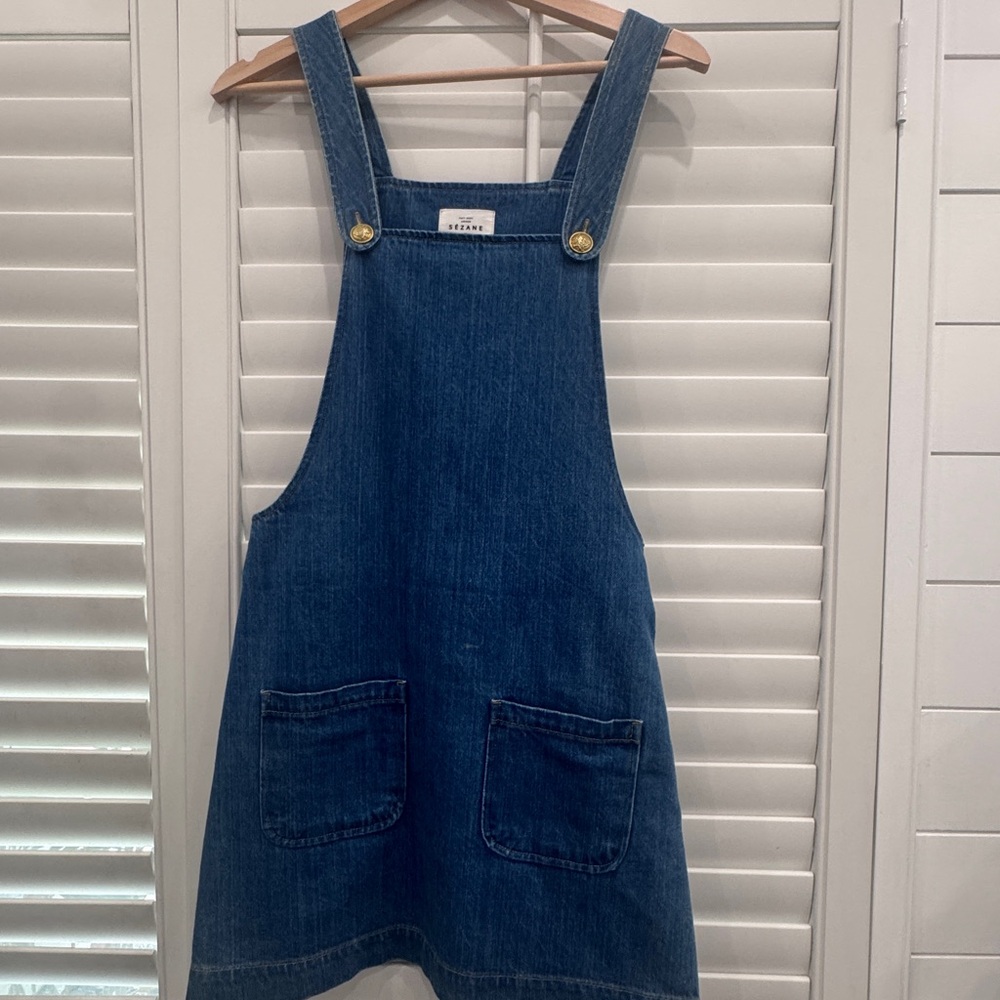 Sezane Blue Denim Overall Dress